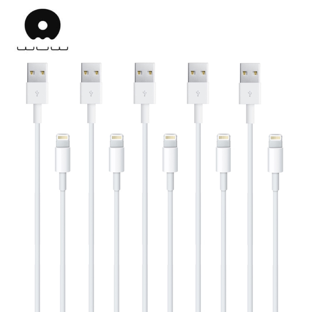 Pack of 5 1m Data and Charging Cables (Lightning (iPhone), Micro USB, or Type-C)