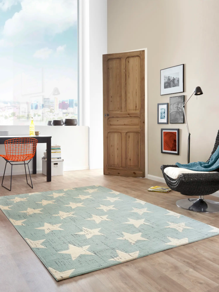 Cream Star Design on Duck Egg Blue