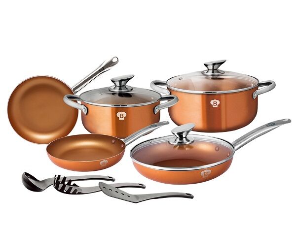 11-Piece Le Chef Line Copper Cookware Set with Induction Bottom