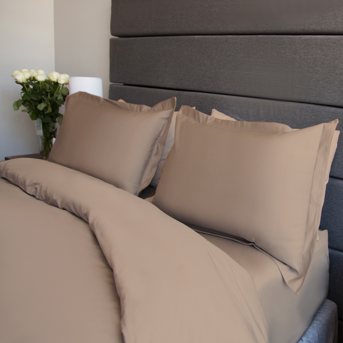 1000 Thread Count, Egyptian Cotton Taupe Duvet Cover & Oxford Pillow Case Set