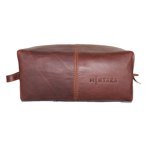 Men's Leather Wash Bag with Carry Strap