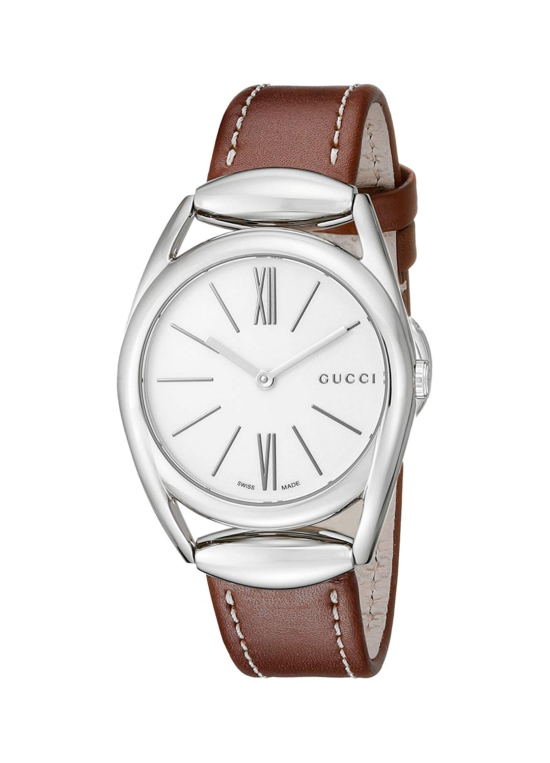 Ladies White Dial Brown Leather Watch