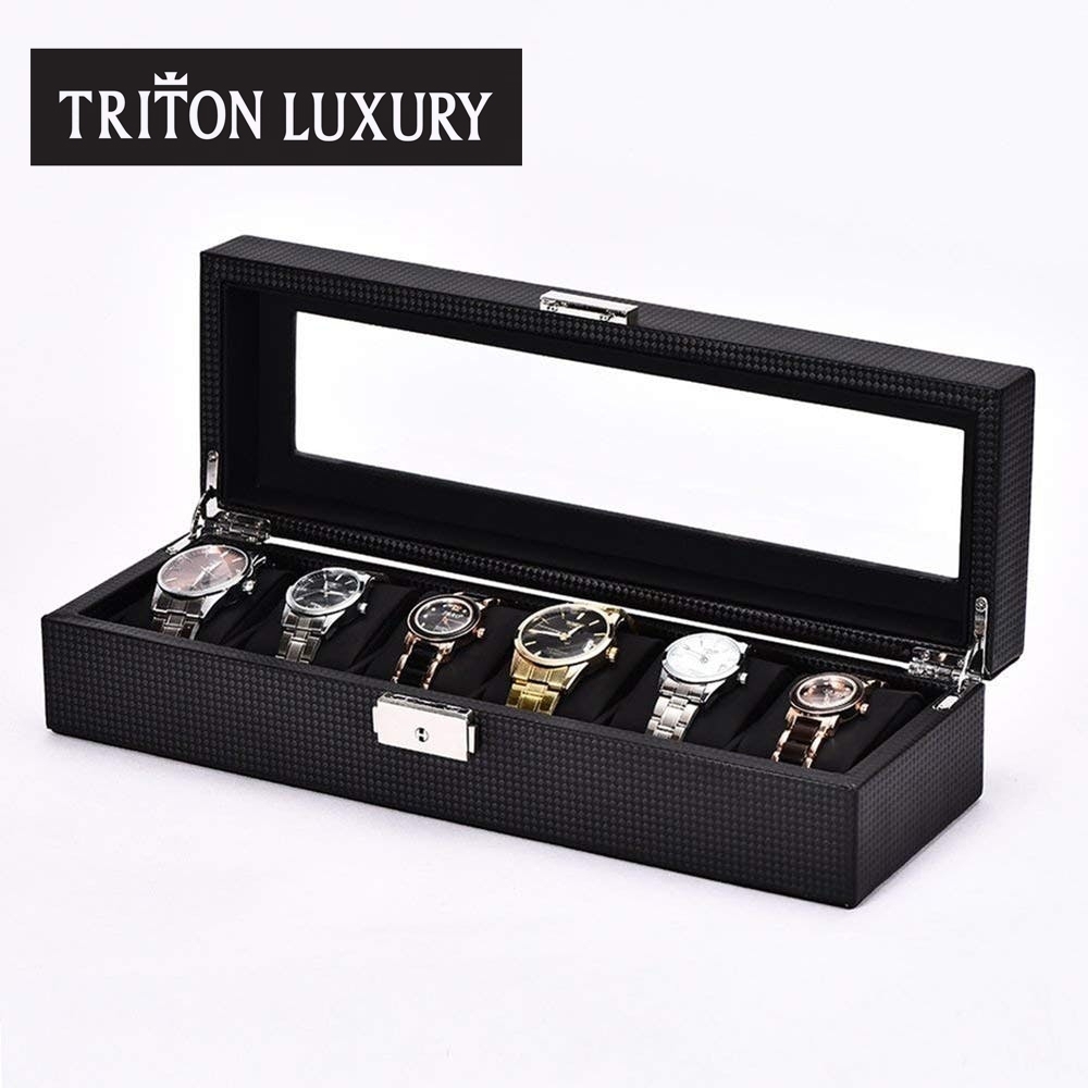 6 Slot Carbon Fibre Watch Box Organiser