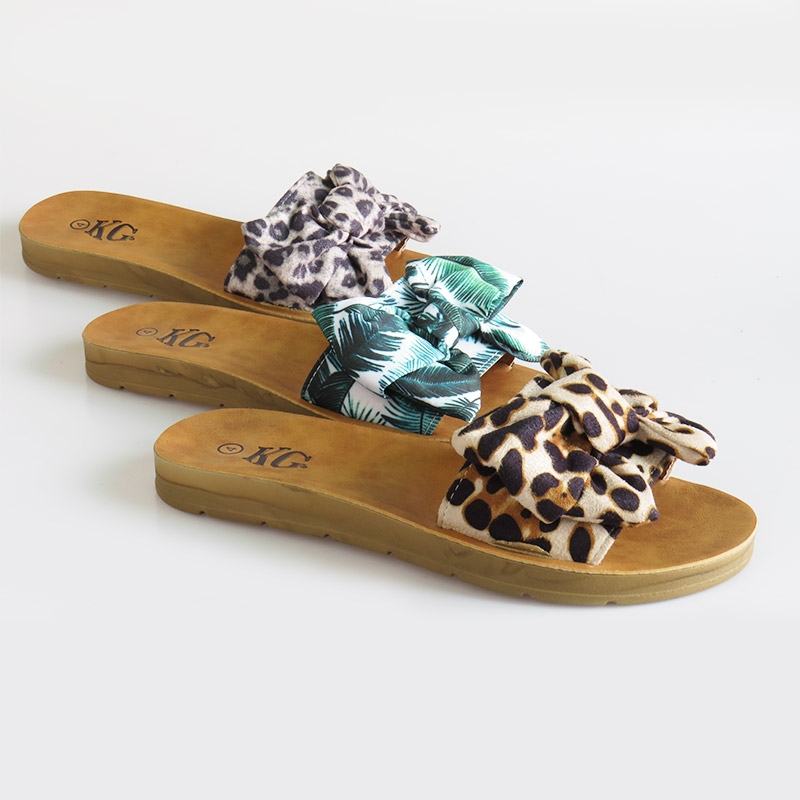Ladies Printed Bow Slip-On Slider Sandals
