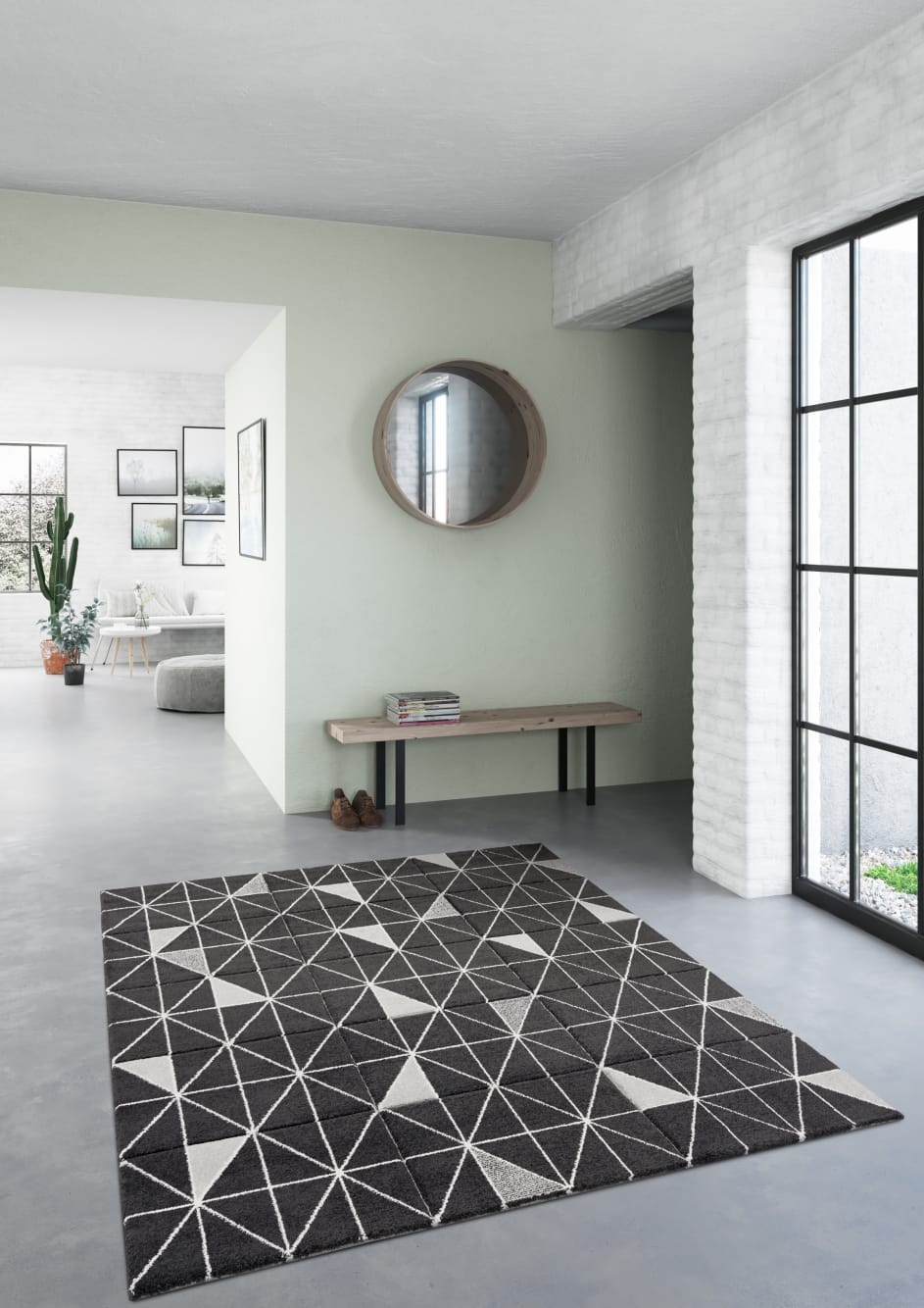 White & Grey Modern Triangular Design on Black