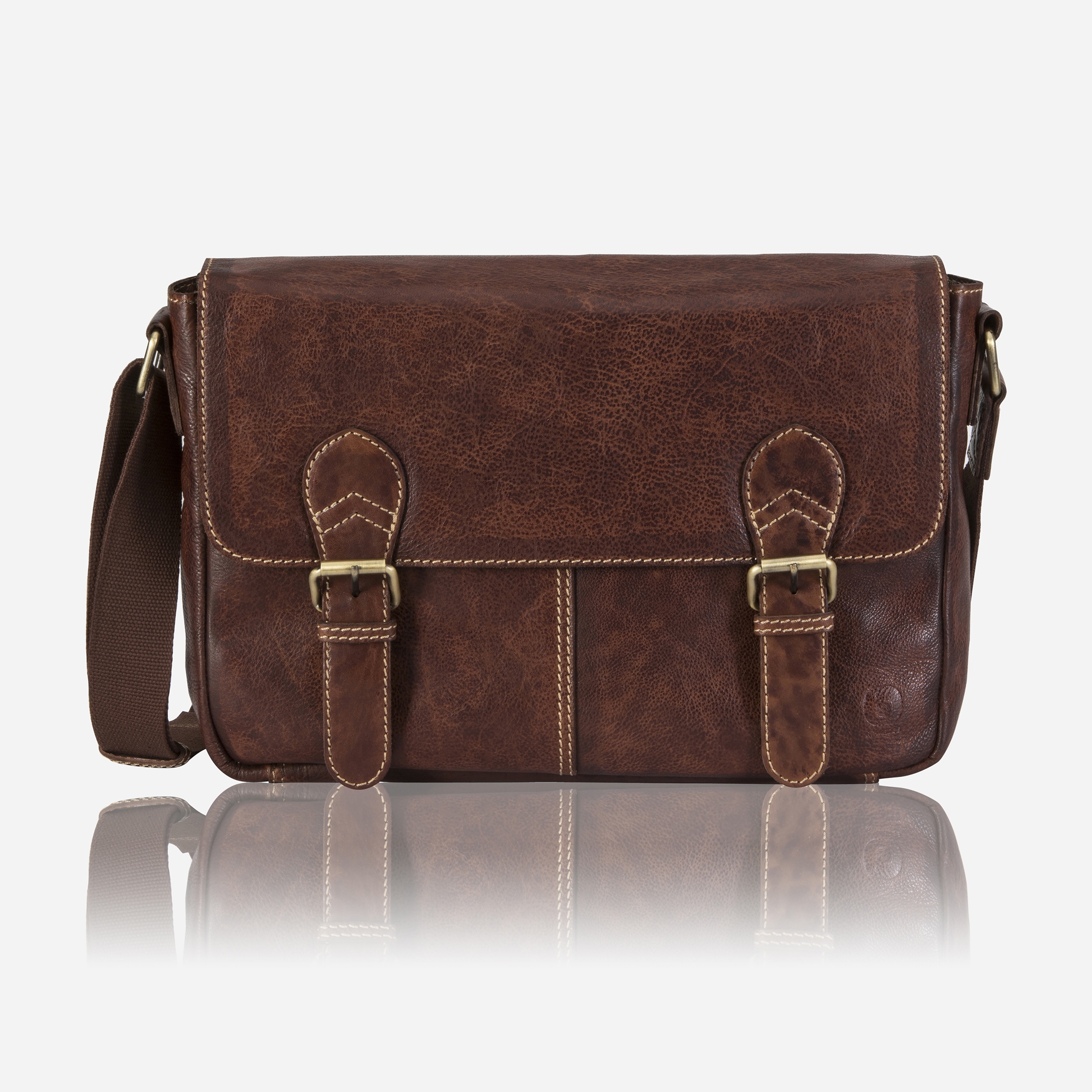 Genuine Leather Laptop Messenger Bag with 2 Buckles