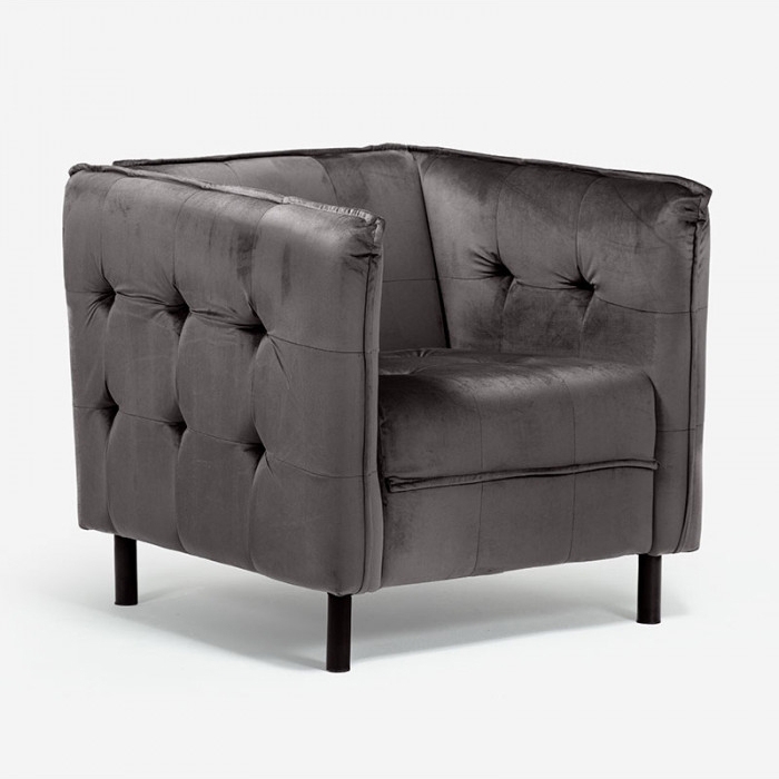 Chesterfield Buttoned Charcoal Velvet Armchair with Steel Legs