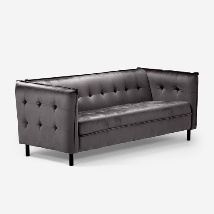 Chesterfield Buttoned Charcoal Velvet Couch with Steel Legs