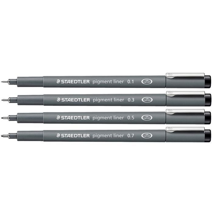 Pack of 4 Black Pigment Fineliners (Assorted Sizes)