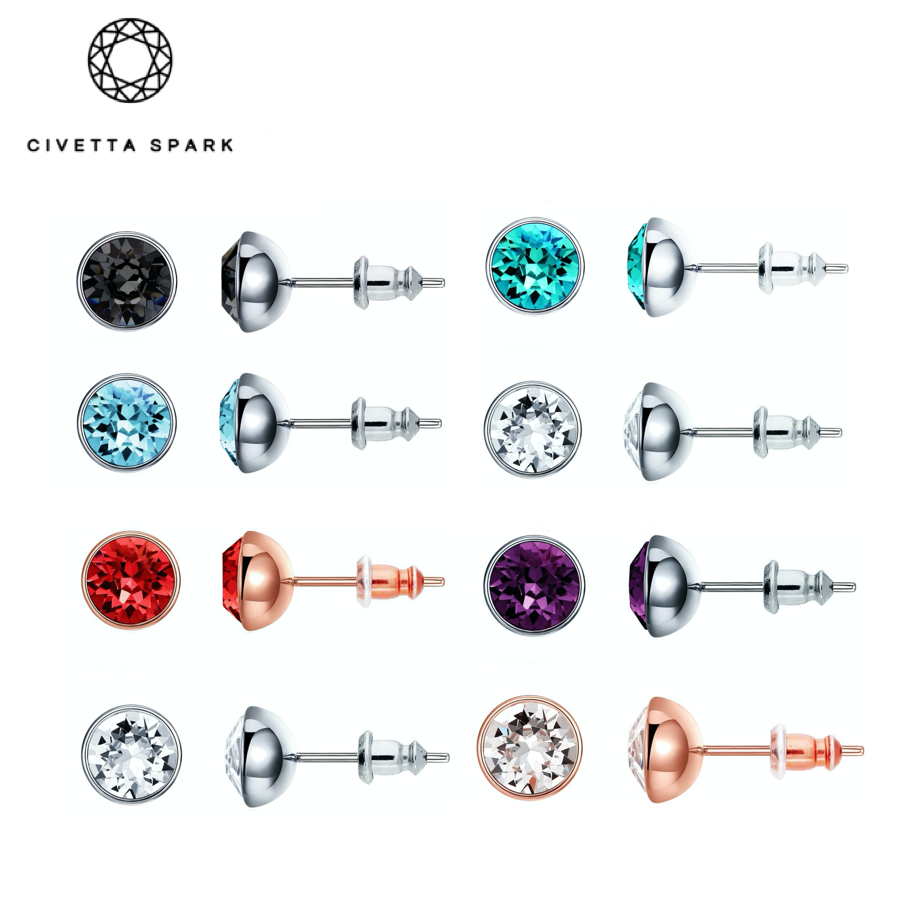 Set of 2 Chene Studs Sets with 0.5 Carat Swarovski Crystal (New Colours)