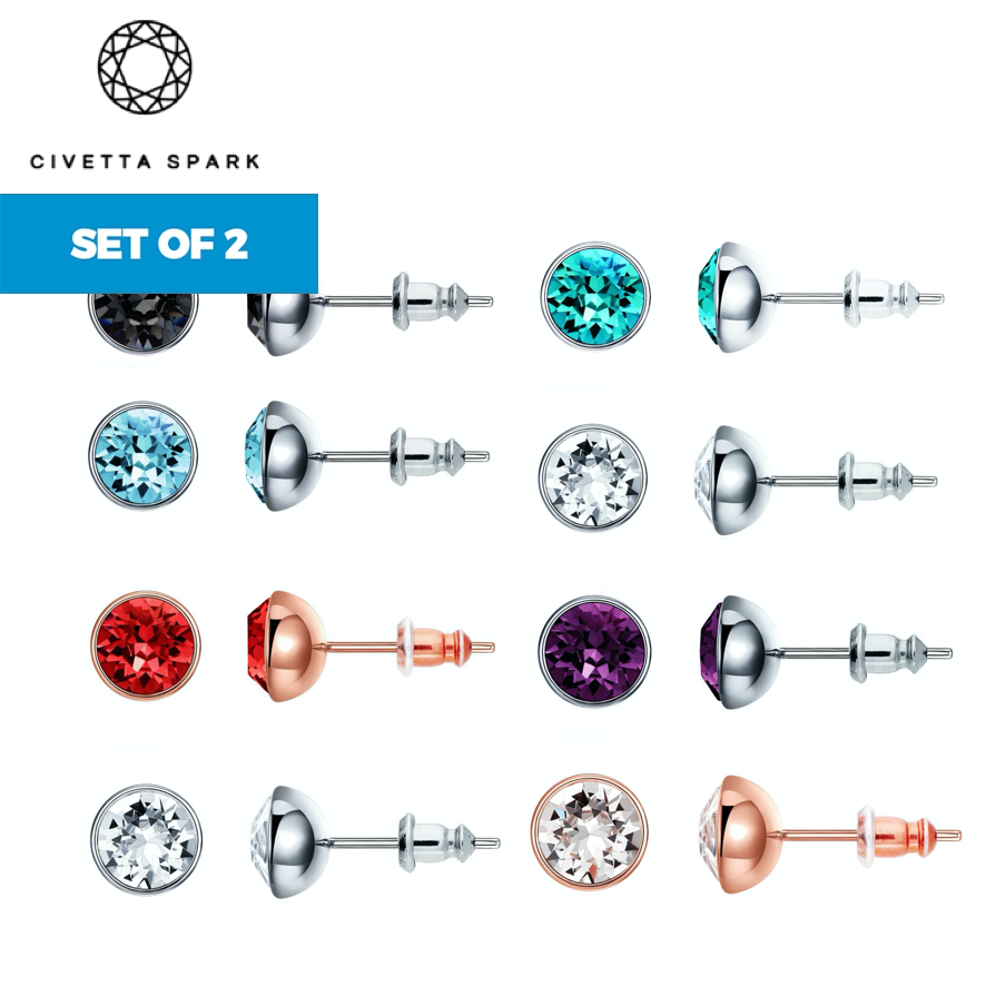 Set of 2 Chene Studs Sets with 0.5 Carat Swarovski Crystal (New Colours)