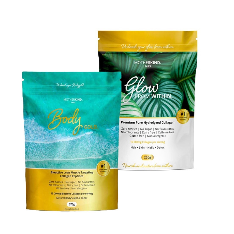 Glow Premium Pure Hydrolysed Collagen & Body Gold Performance Collagen Peptides Powder Set