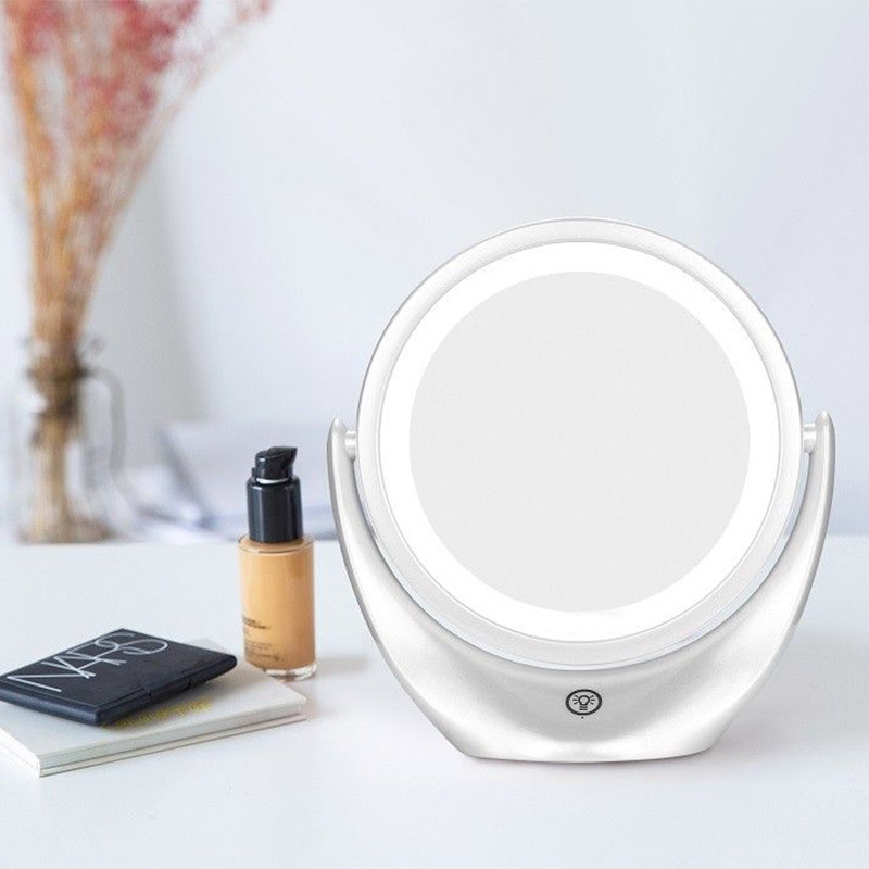 Double-sided Cosmetic Swivel Mirror with LED Light and 7X Magnification