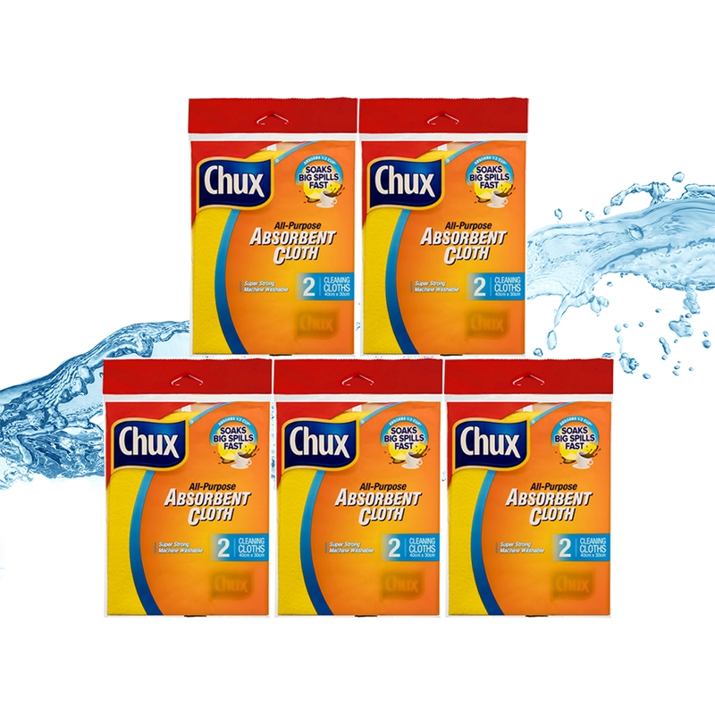 Pack of 5 - All-Purpose Absorbent Cloth to Soak-up Spills (10 Cloths in Total)