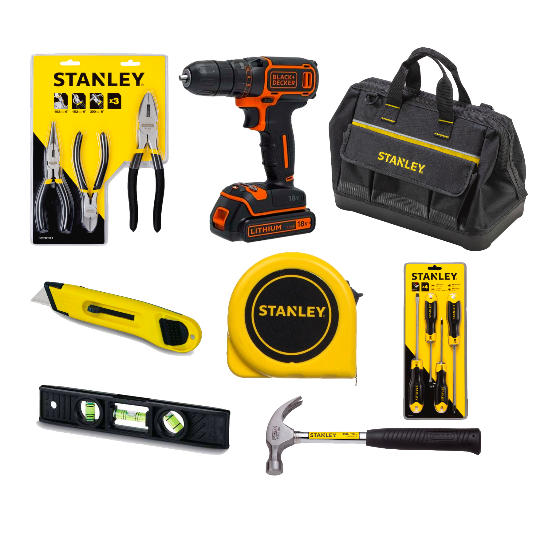 Ultimate DIY Kit (Cordless Driver, Toolbag, Screwdriver set, Hammer, Plier Set, Measuring Tape, Utility Knife and Levels)