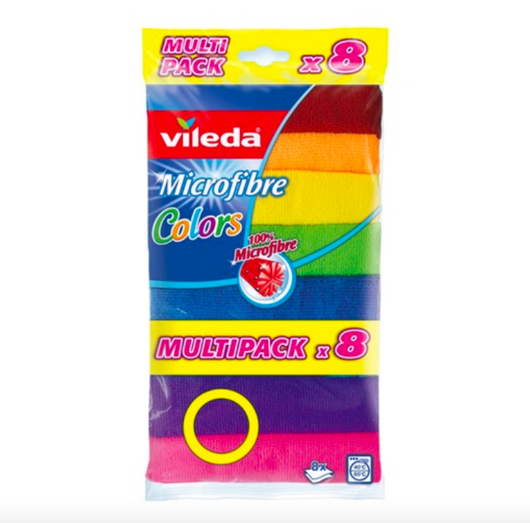 Pack of 16 Multi-Colour Microfibre Cloths (2x Packs of 8)