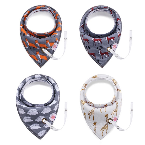 Set of 4 Baby Bibs with Dummy Holder