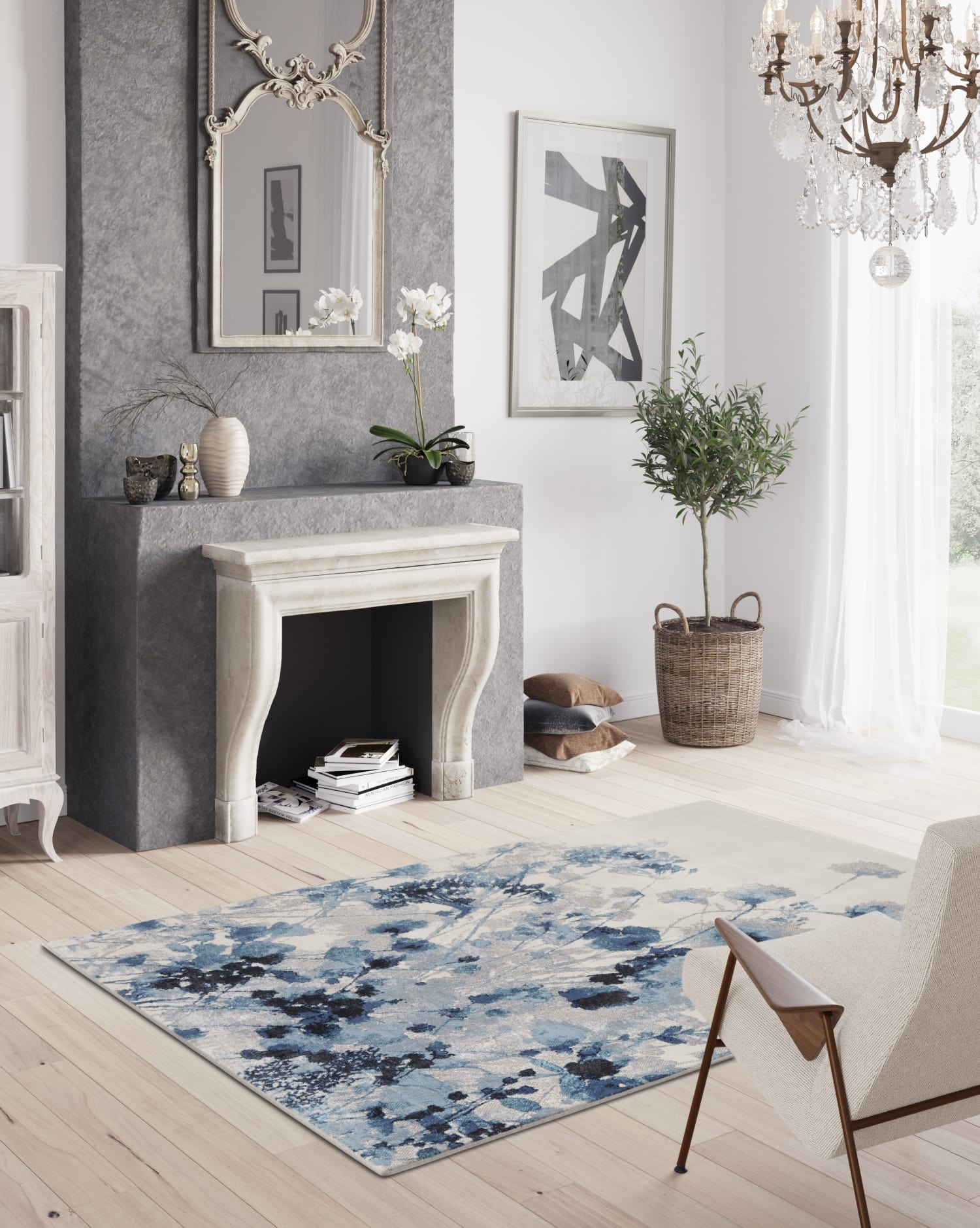 Cream, Black and Grey Flower Pattern Design