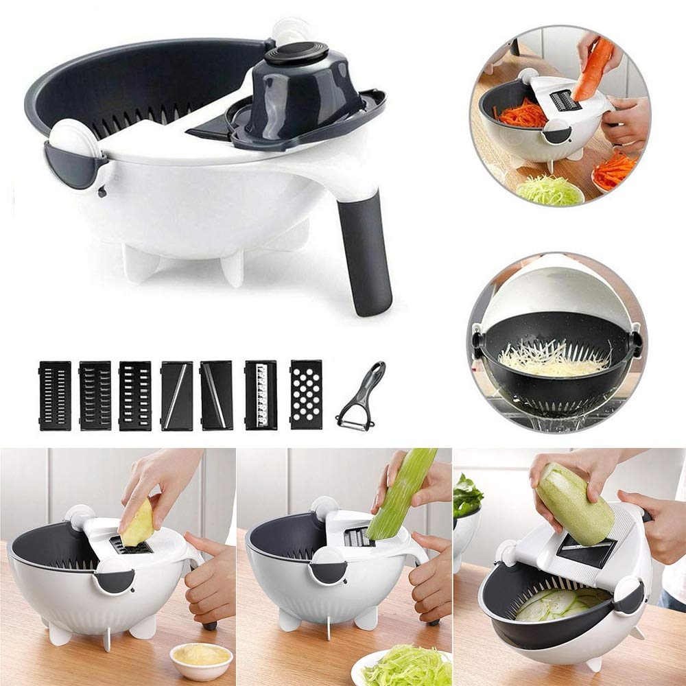 Multi-Slice Vegetable and Fruit Slicer with Tilt Colander