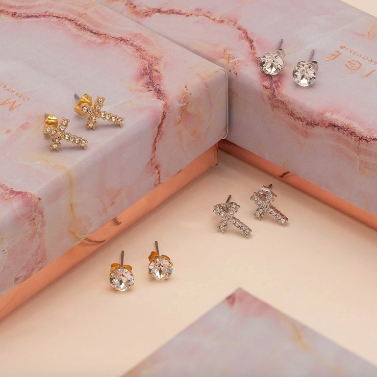 Cross Earrings Set with Swarovski Crystals