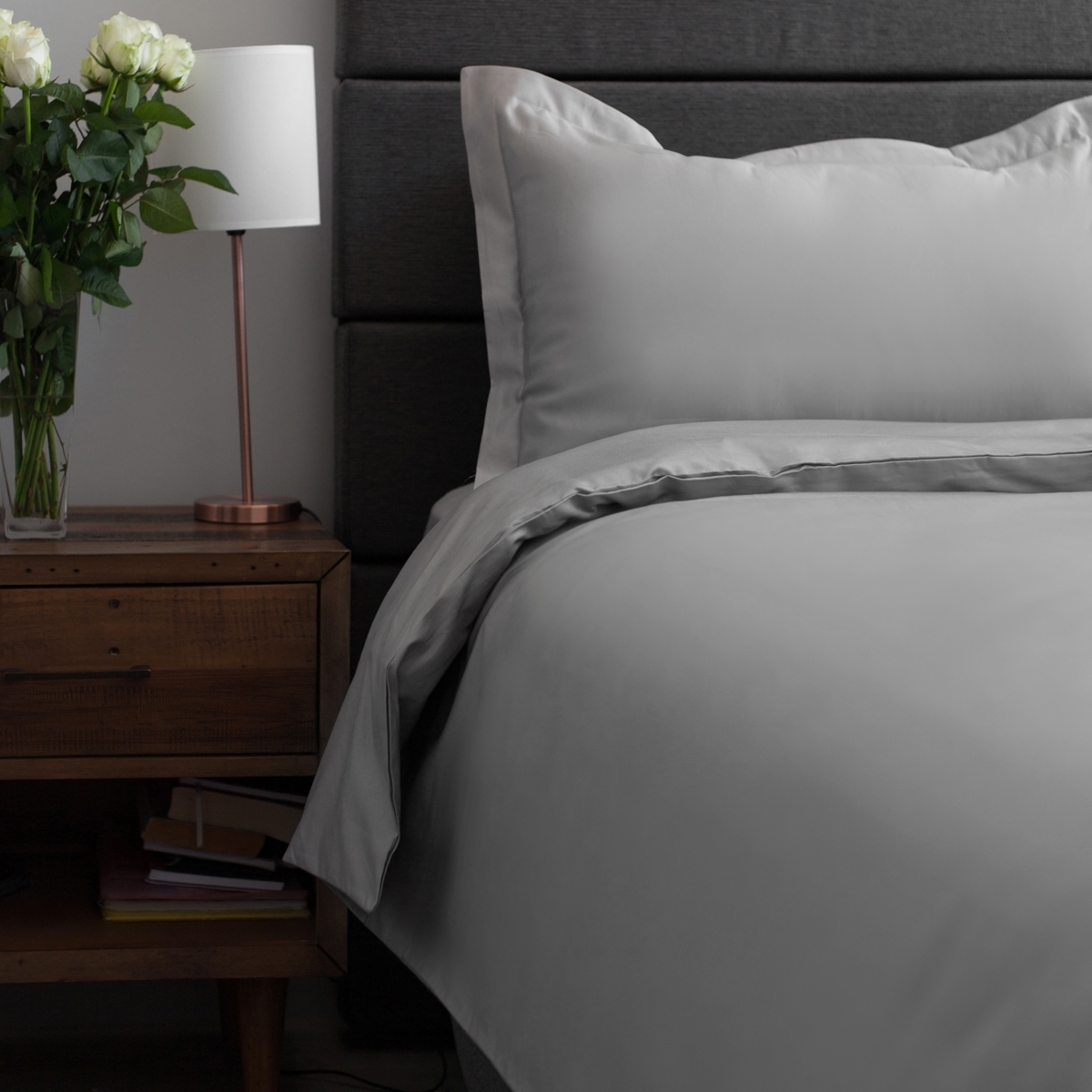 550 Thread Count, Egyptian Cotton Charcoal Oxford Duvet Cover & Pillow Case Set