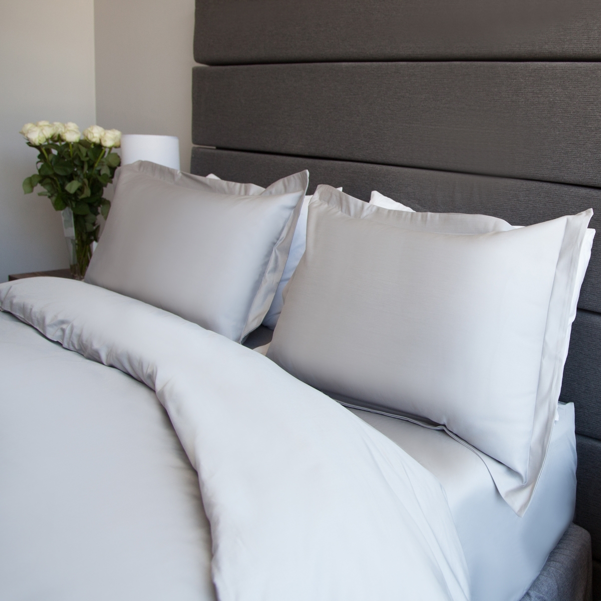 Set of 2, 1000 Thread Count Soft Grey Oxford Pillow Cases
