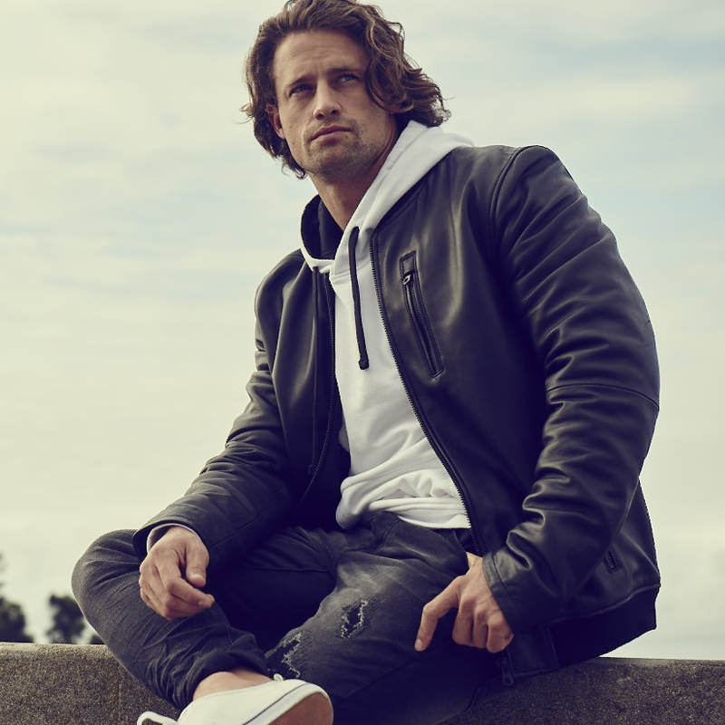 Men's Keitel Standing Collar Bomber Leather Jacket