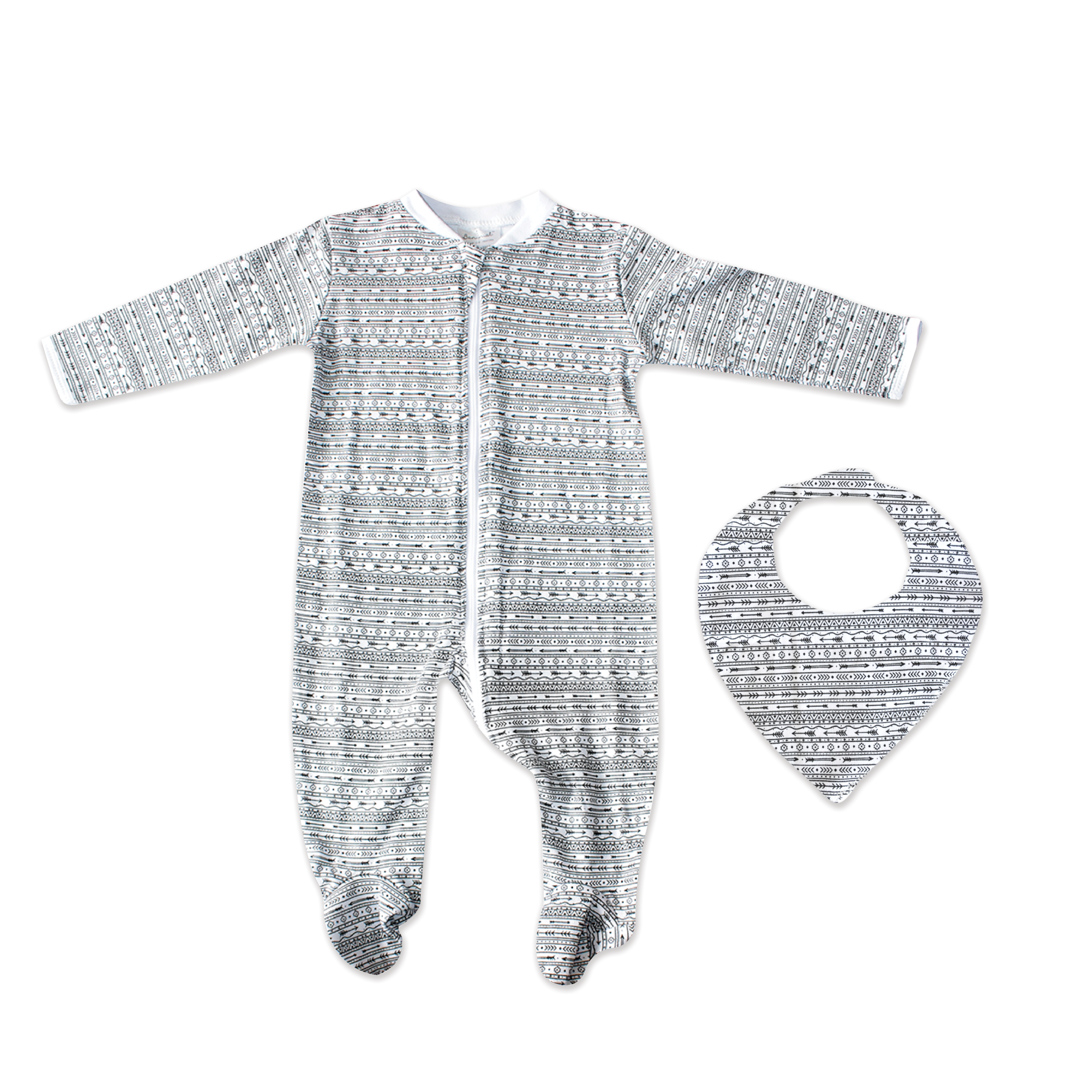100% Cotton Long Sleeved Babygrow & Matching Bib