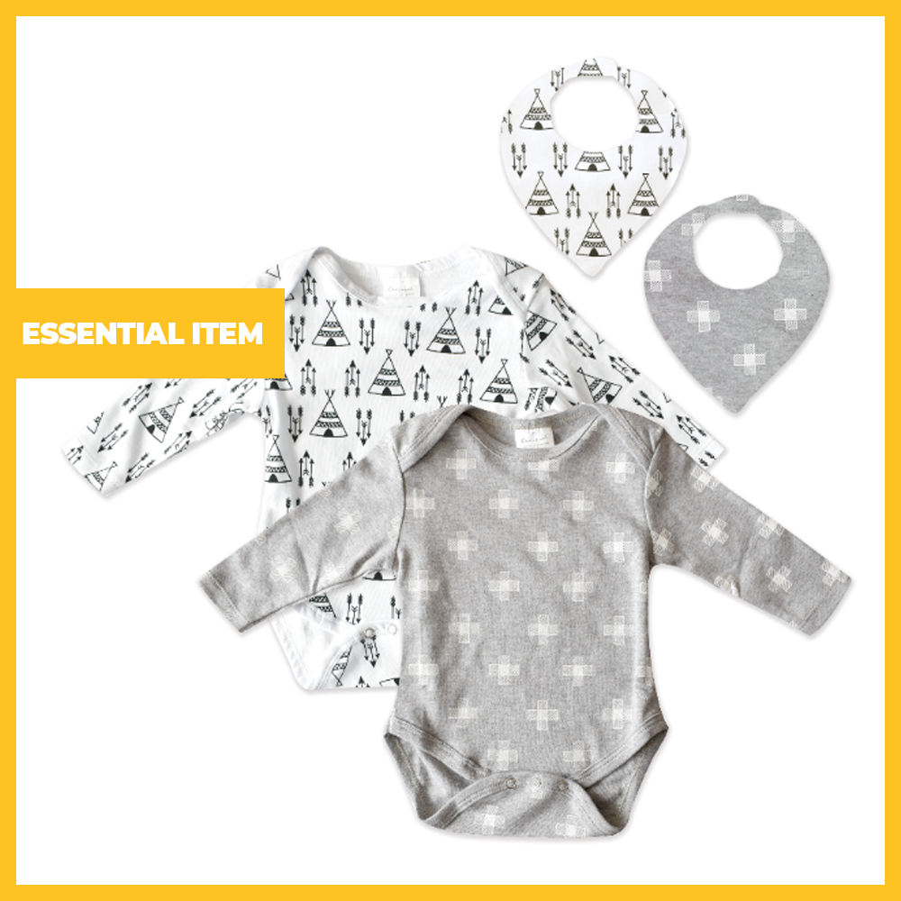 Pack of 2 100% Cotton Long Sleeved Babygrows & Matching Bibs