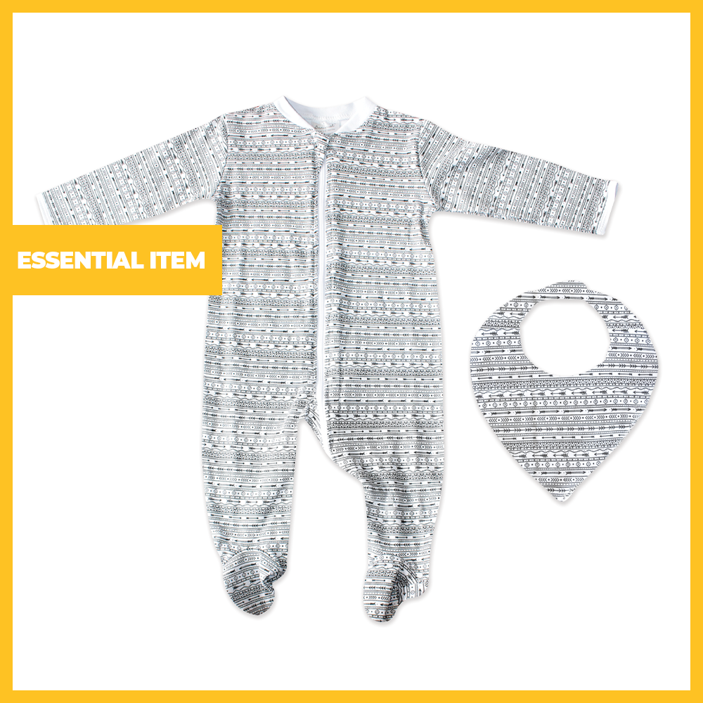 100% Cotton Long Sleeved Babygrow & Matching Bib