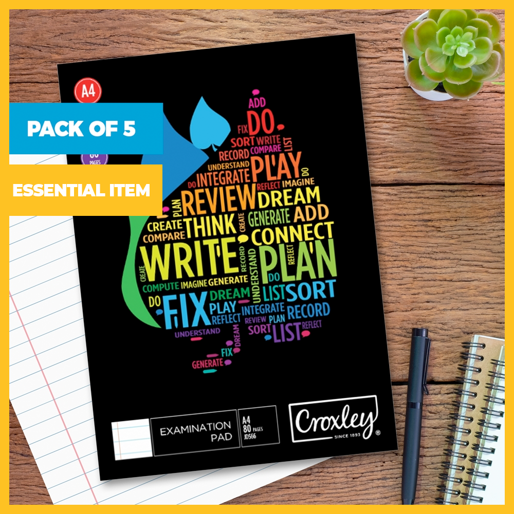 Pack of 5 A4 Punched Exam Pads (80 Sheets per Pad) 