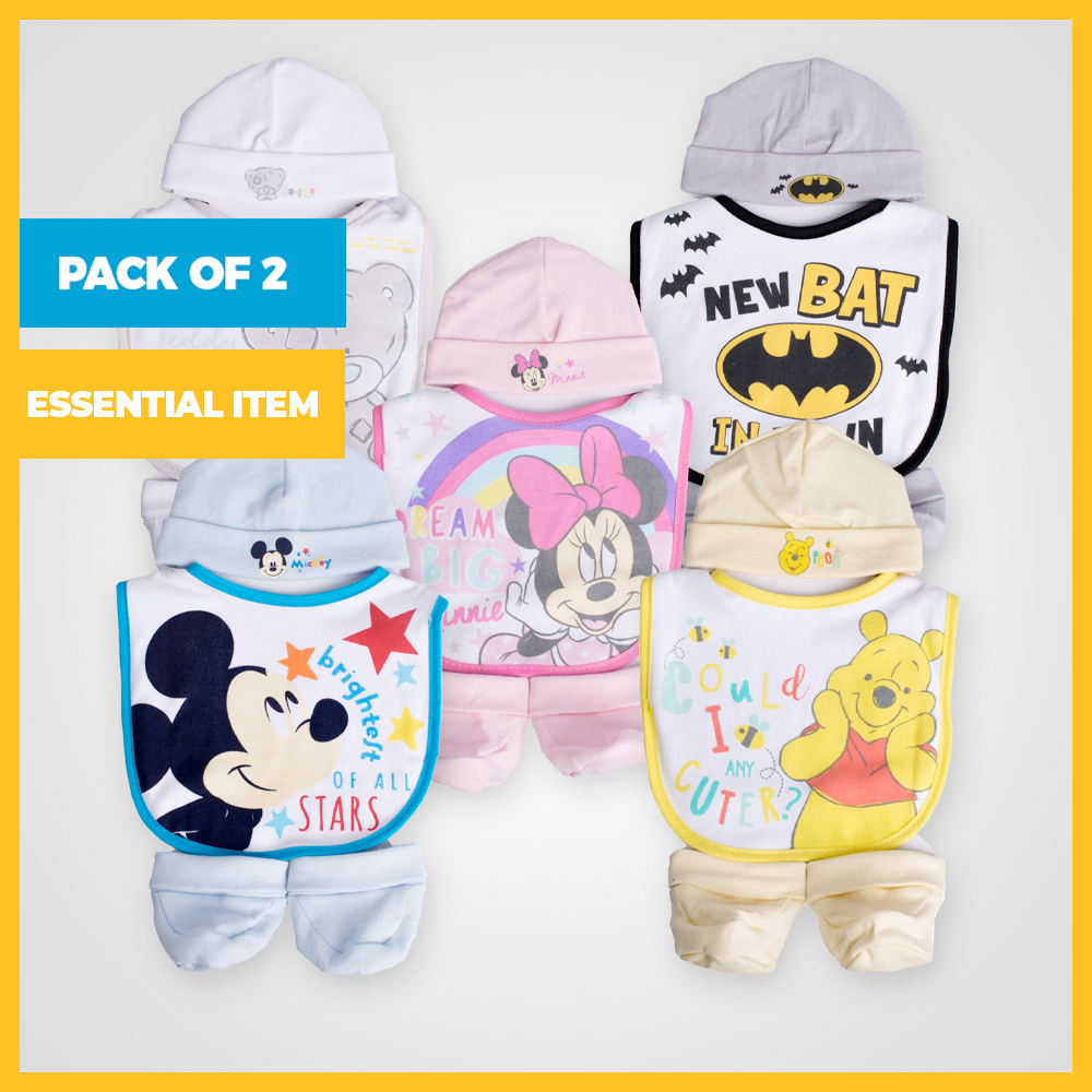 Pack of 2 Newborn Sets (Includes a Beanie, Bib & Booties)