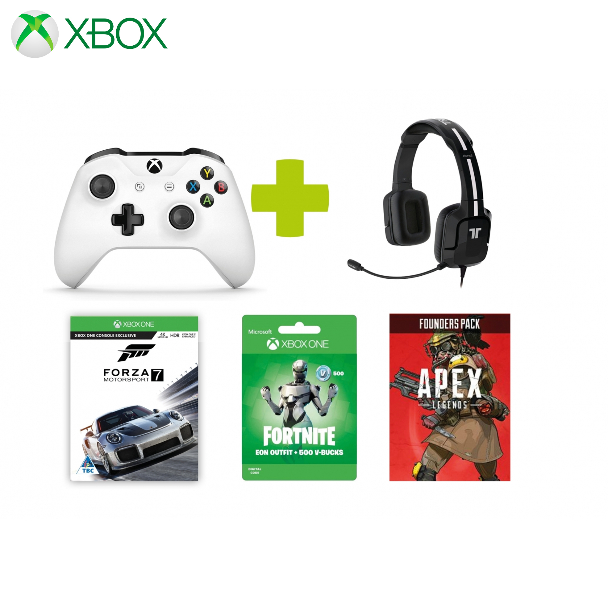 Gaming Bundle (Xbox One Wireless Controller, Kunai Headset, Forza 7 Game, Fortnite DLC & Apex Founder Pack DLC)