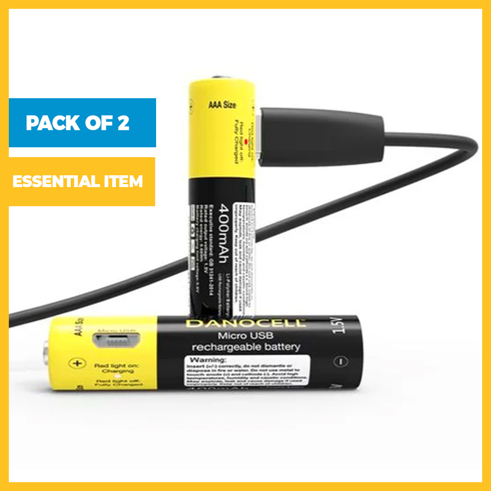 Pack of 2 USB Rechargeable Batteries (AA or AAA)