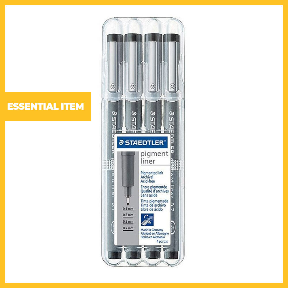 Pack of 4 Black Pigment Fineliners (Assorted Sizes)
