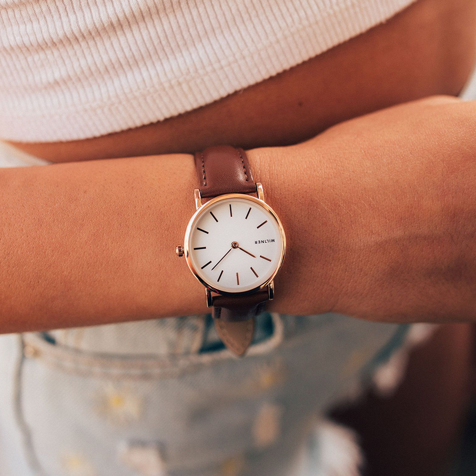 28mm Mini Watch with Genuine Leather Strap