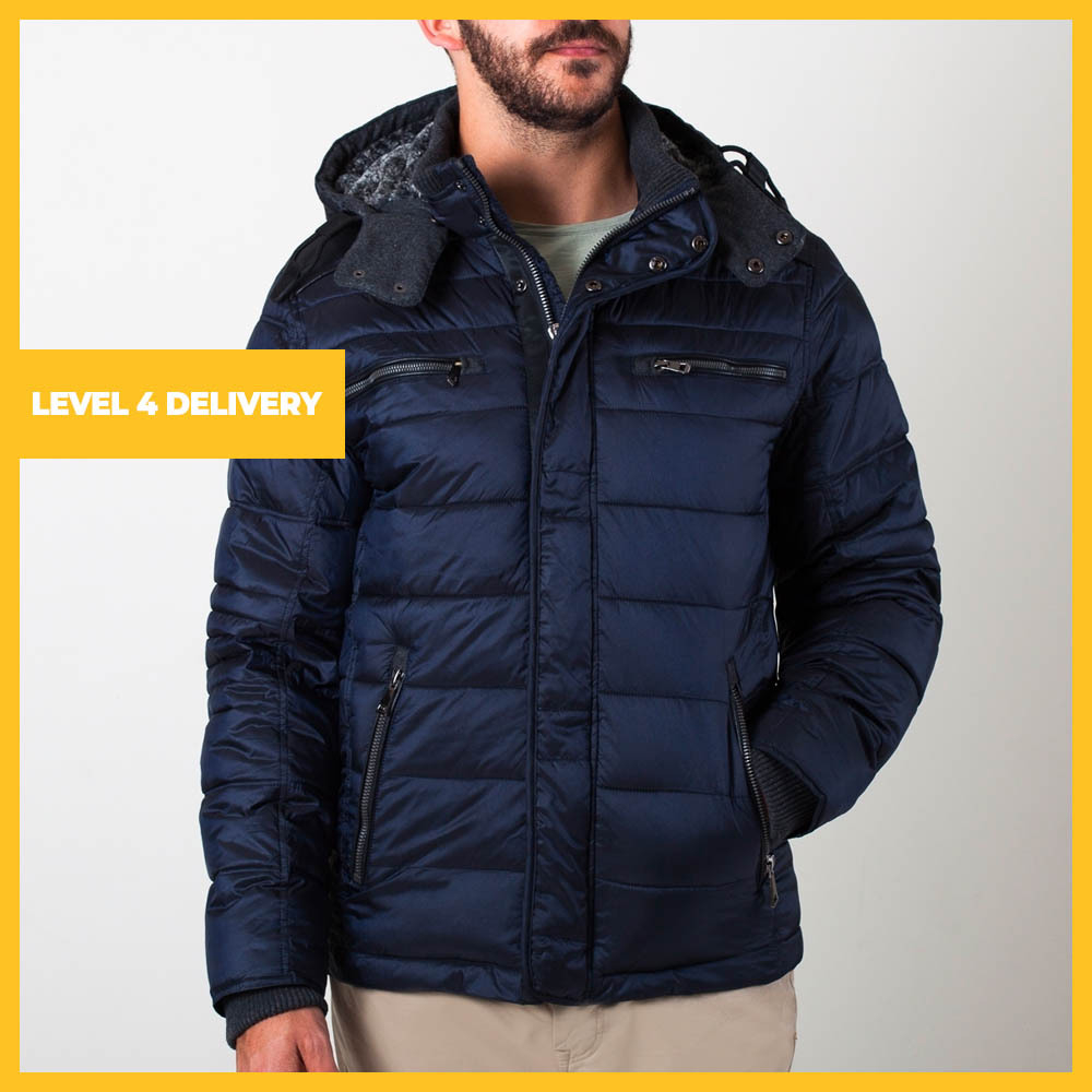 Calvin Fitted Down Hooded Parka with Fur Line Hood