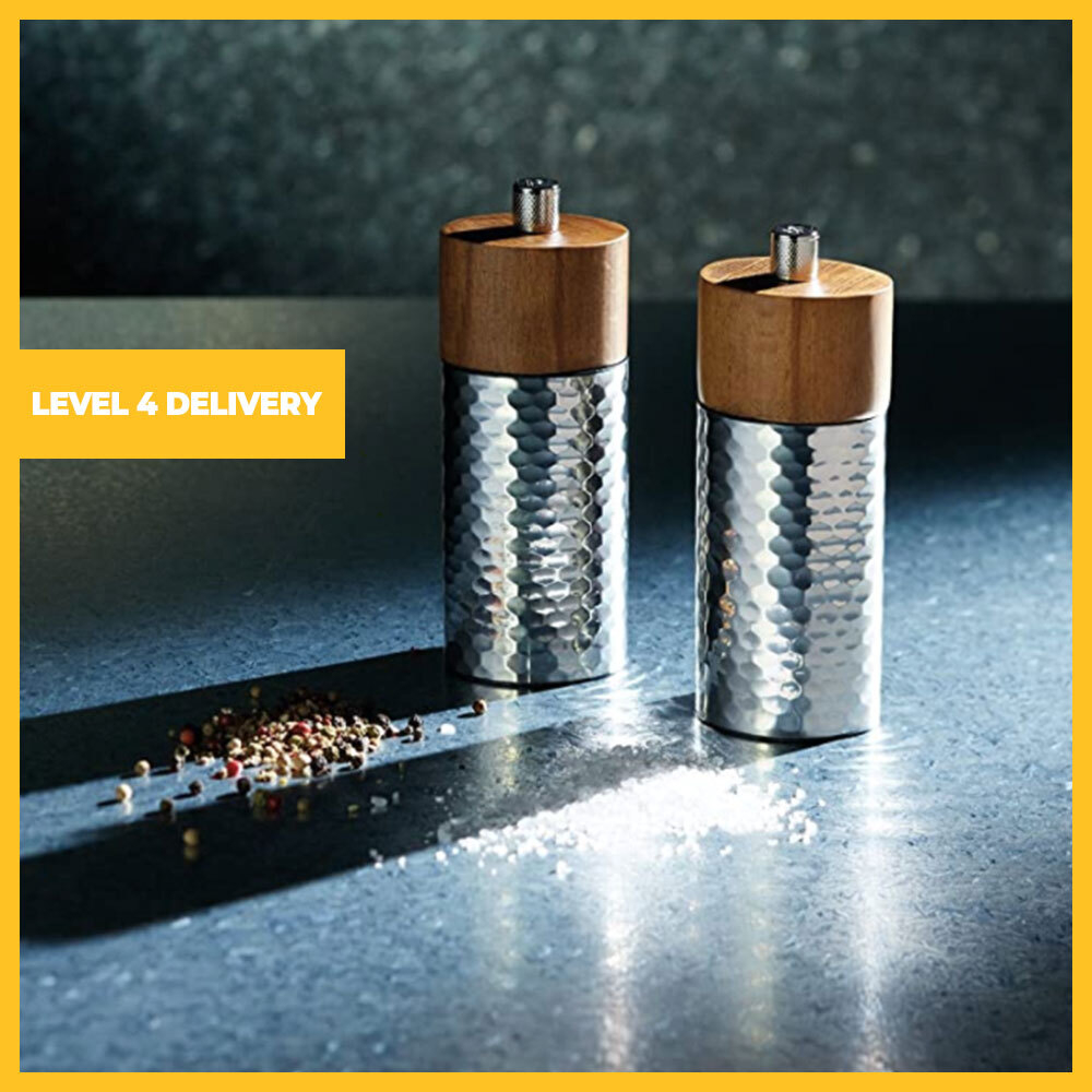 15cm Hammered Stainless Steel Mill Set (Salt & Pepper)