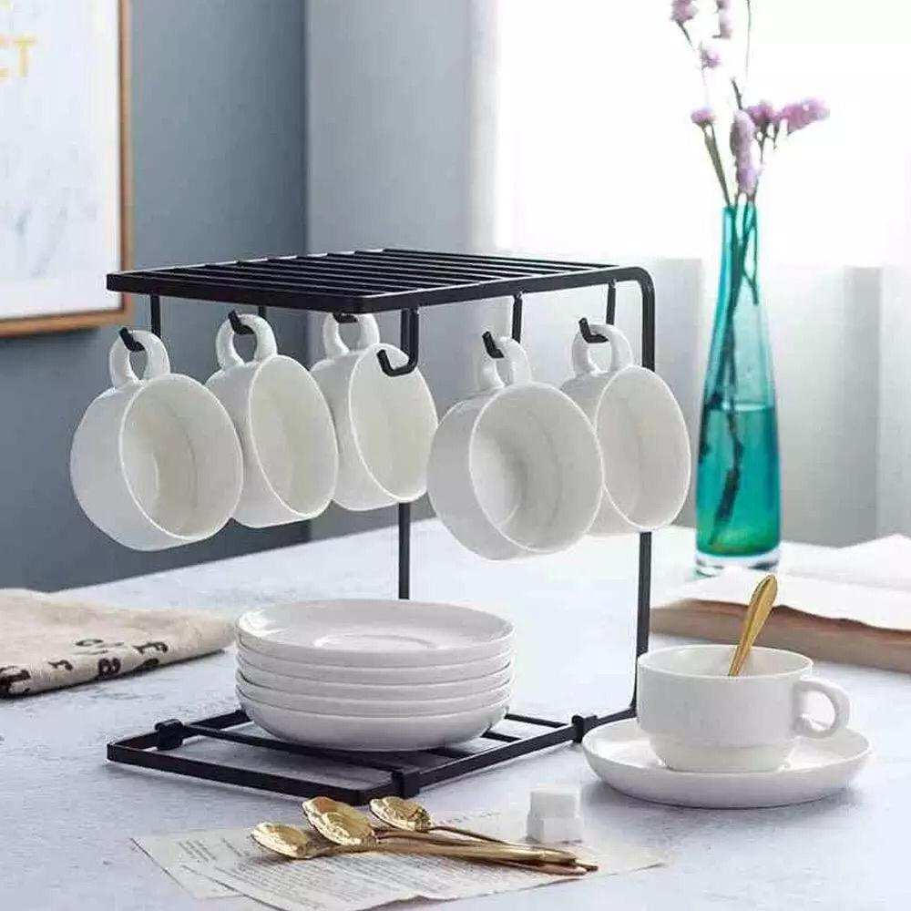 Double Tier Kitchen Organiser with 6 Hooks