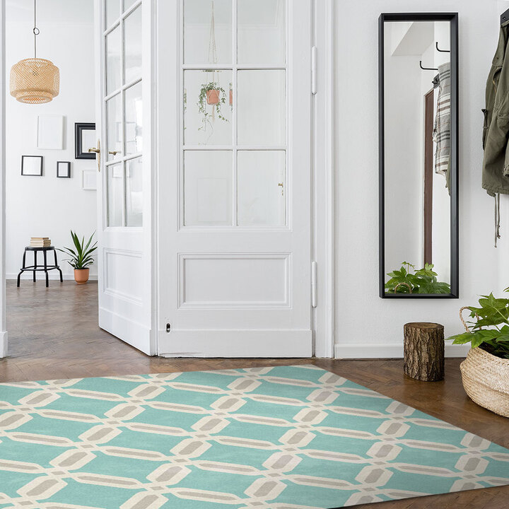 Hard Wearing Duck Egg Hexagon Canvas Rug (160 x 230cm)