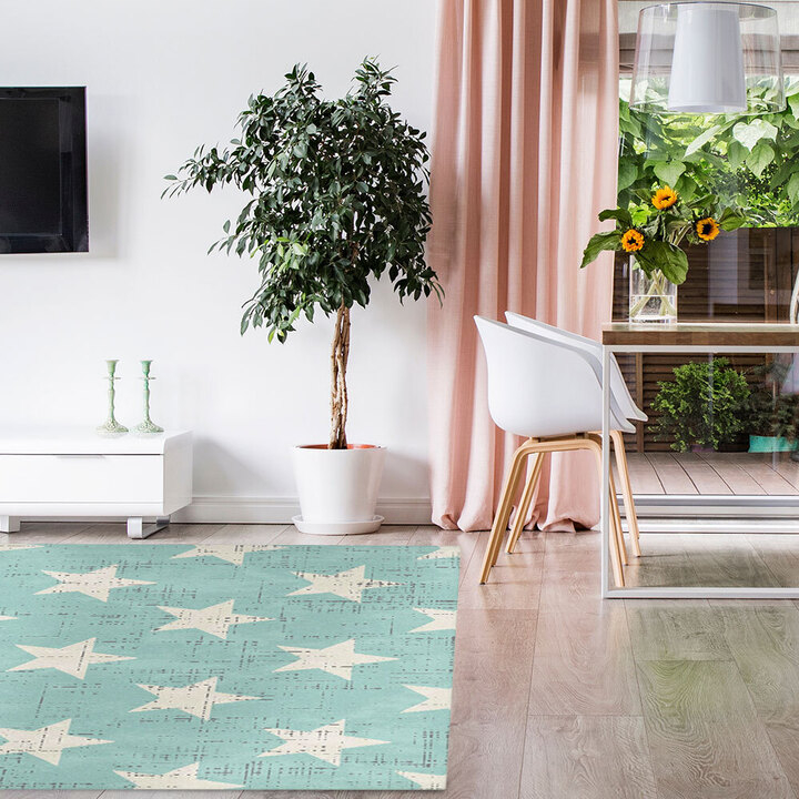 Hard Wearing Duck Egg Star Canvas Rug (160 x 230cm)