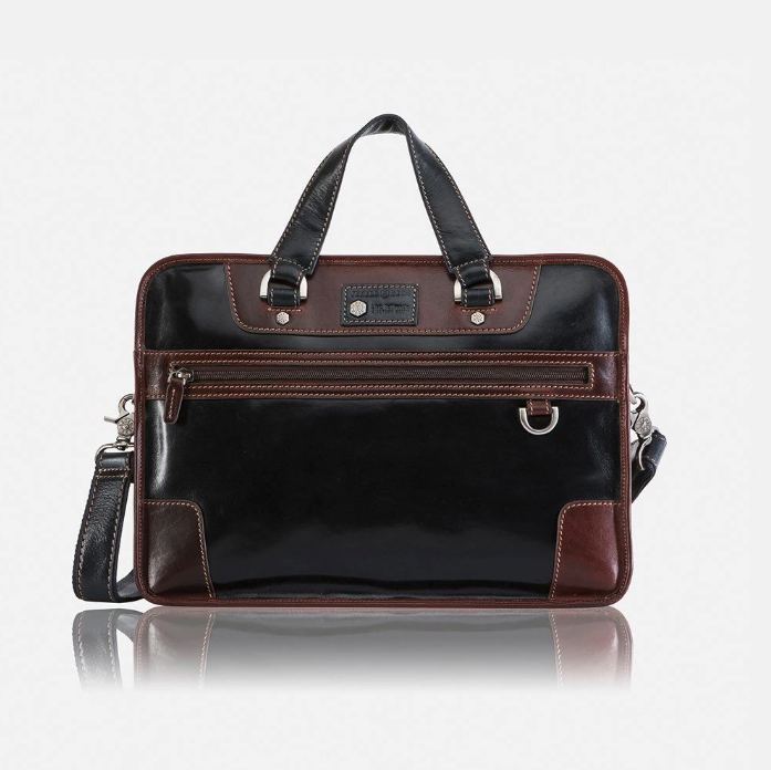 Genuine Leather Navy 15" RFID Secure Laptop Briefcase