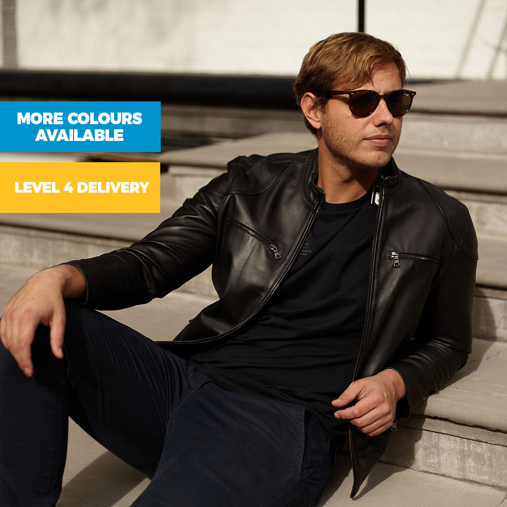 Men's Genuine Leather Lamb Nappa Jacket with Manderin Collar