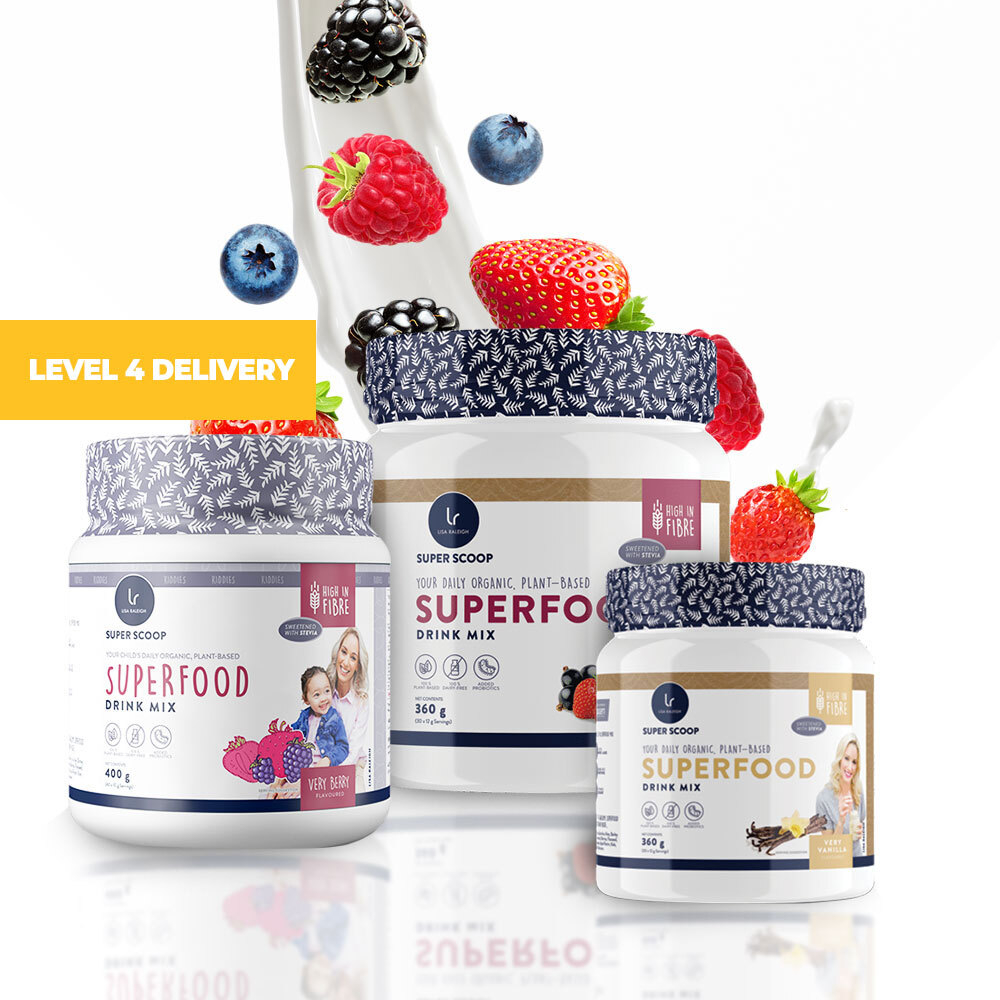Pack of 3, 360g Super Scoop Organic Plant-Based Superfood Drink Mix & Recipe Book (Multiple Flavours Available)
