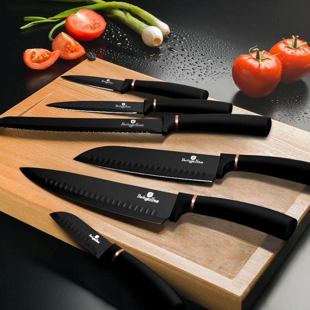 6-Piece Marble-Coated Black Rose Knife Set