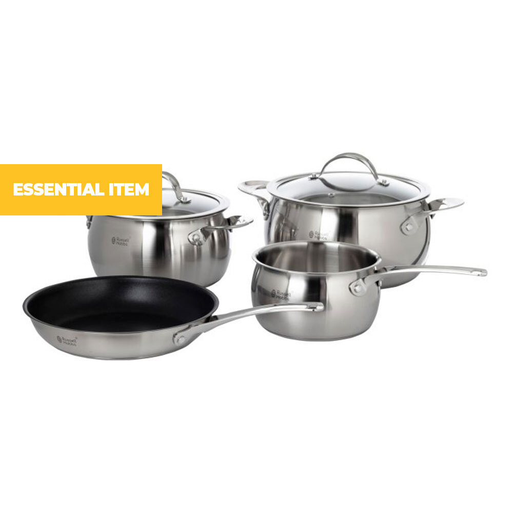 6 Piece Nostalgia Stainless Steel Belly Pot Set with Dupont Teflon Coated Frying Pan