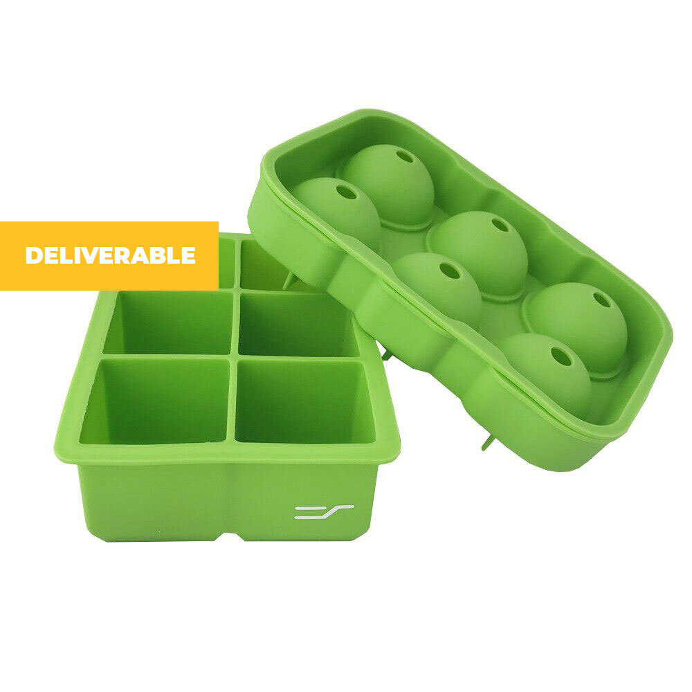 Set of 2 Reusable Silicone Giant Cubes & Spheres Ice Trays