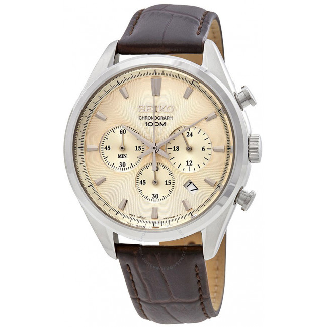 Gents Chronograph Brown Leather Strap Watch