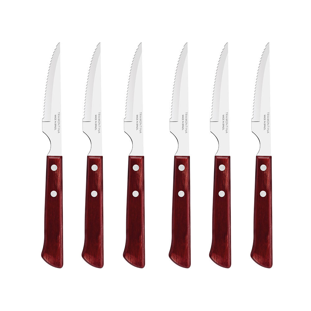 Set of 6 Dishwasher Safe Wooden Handle Steak Knives