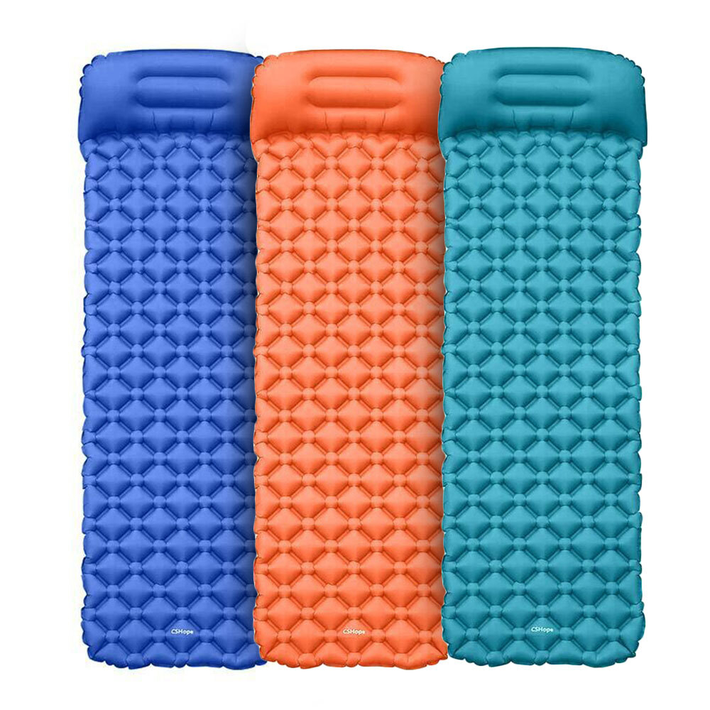Inflatable Camping & Sleeping Mat with Built-In Pillow
